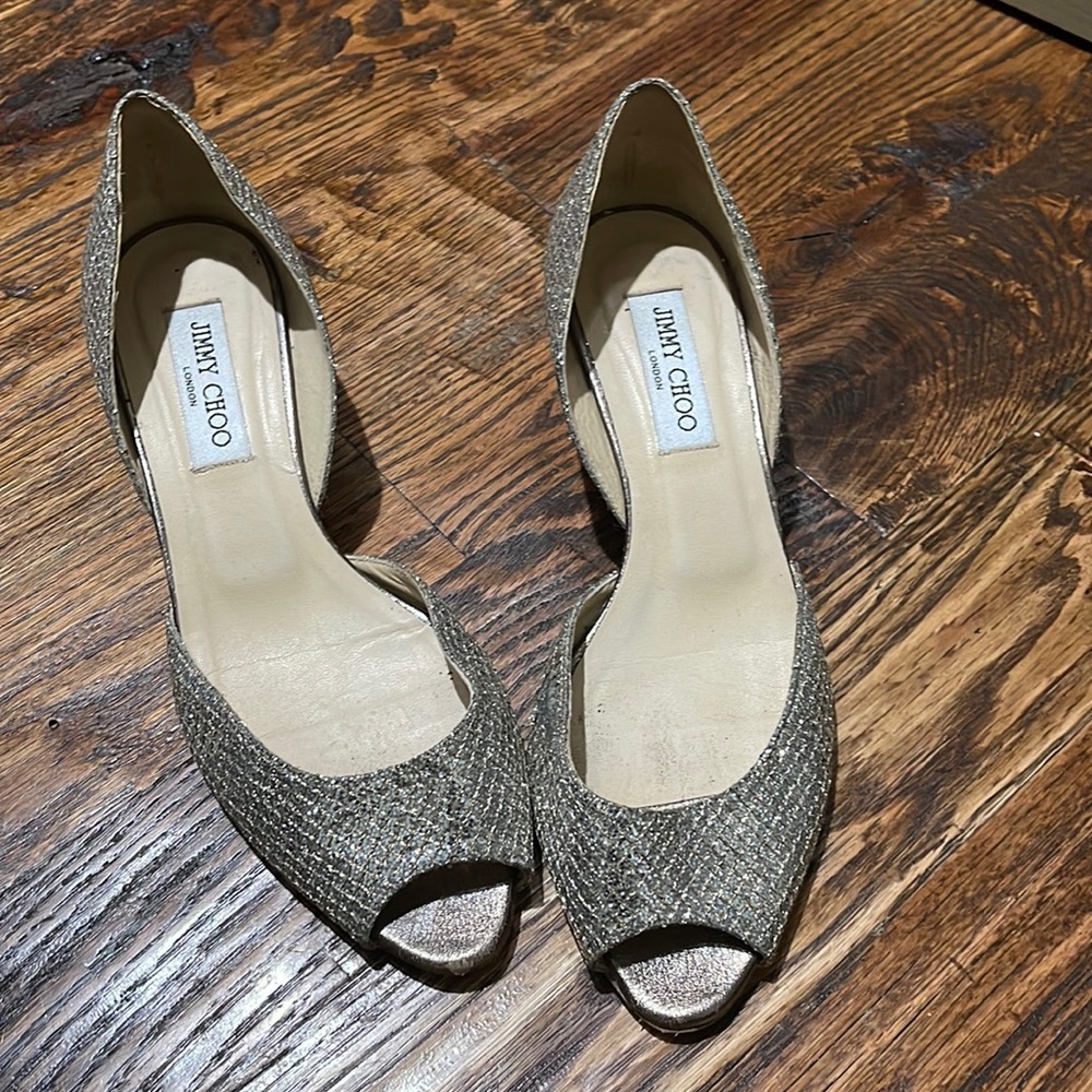 Jimmy Choo Peep Toe Glitter Flats with original perfect condition!